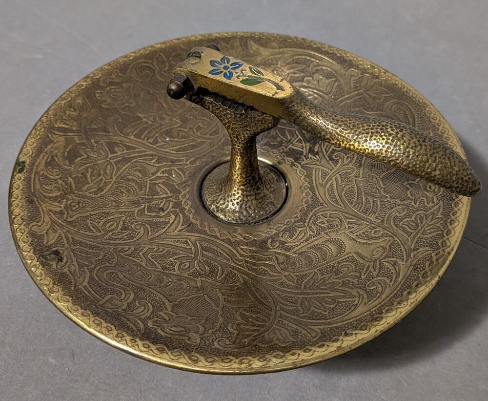 Vintage Tamar Brass Nutcracker Pedestal Bowl Enamel Detail Made in Israel
